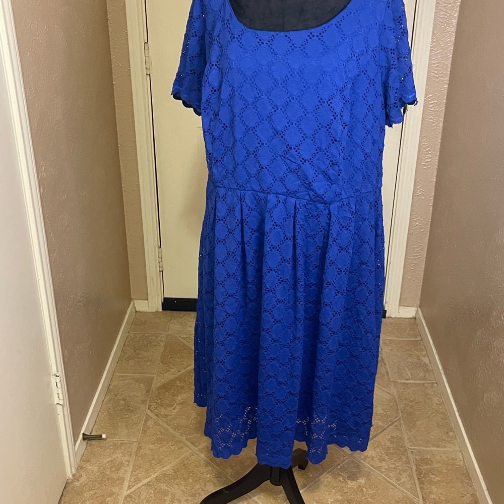 Elegant Blue Lace Midi Dress